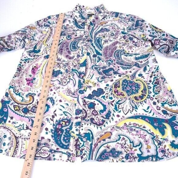Talbots Paisley Long Sleeve Button Down Shirt Plus Size 2X Roll Tab - Picture 5 of 8